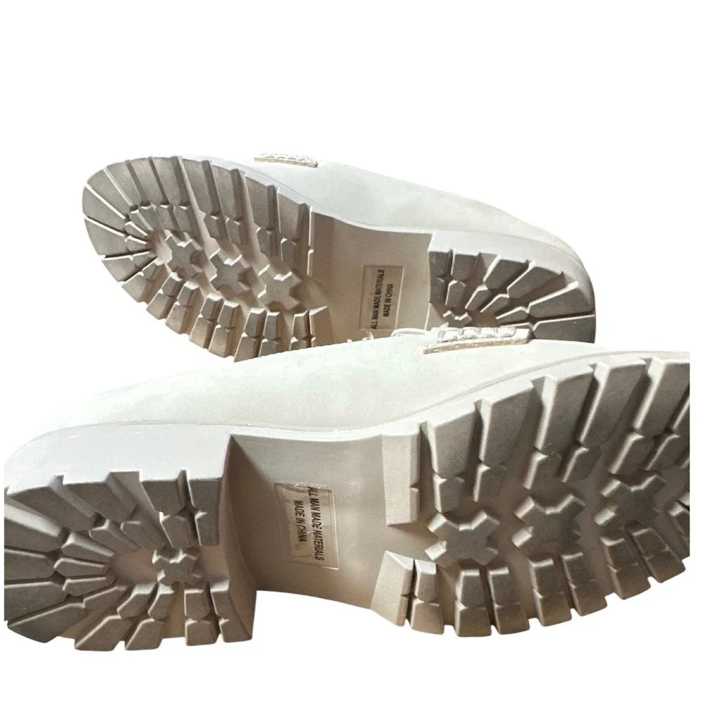 DV Dolce Vita Crisp Womens 8 Off White Chunky Lug Sole Penny Loafers Shoes